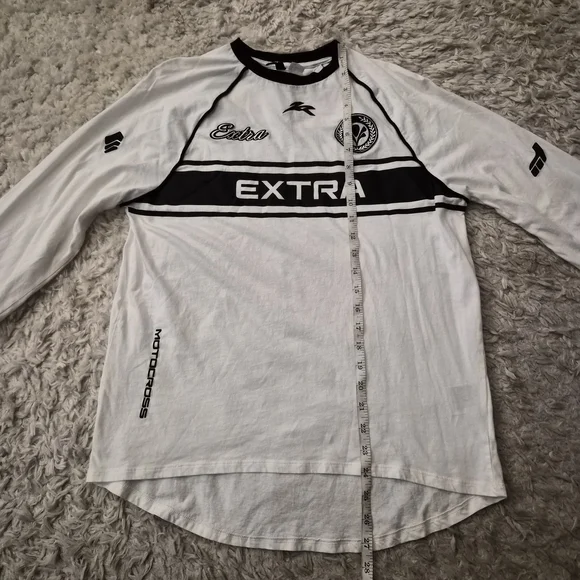 ☆5/$15☆H&M Divided “EXTRA” Racing Long Sleeve Shirt | White & Black | XS - Picture 7 of 16